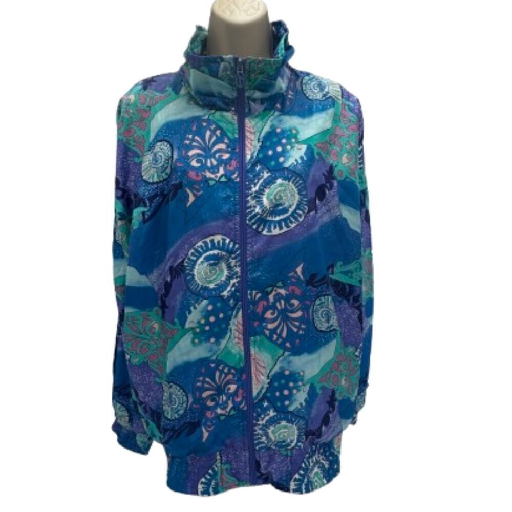Vintage 90s Womens XL Lavon Zip Up Windbreaker Blue/Colorful Jacket